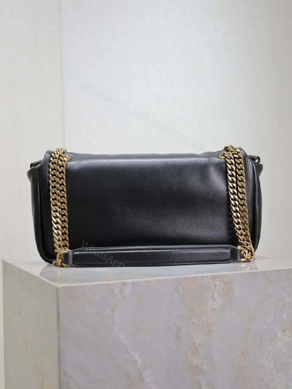 View 7 of Chic Black Leather Satchel with Gold Logo Hardware