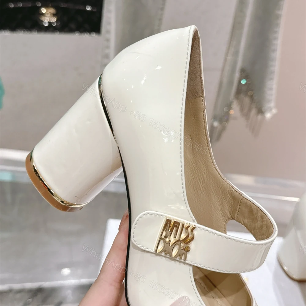 View 7 of 高仿Dior*Miss系列KVV321方頭粗跟單鞋8CM白色漆皮免檢版