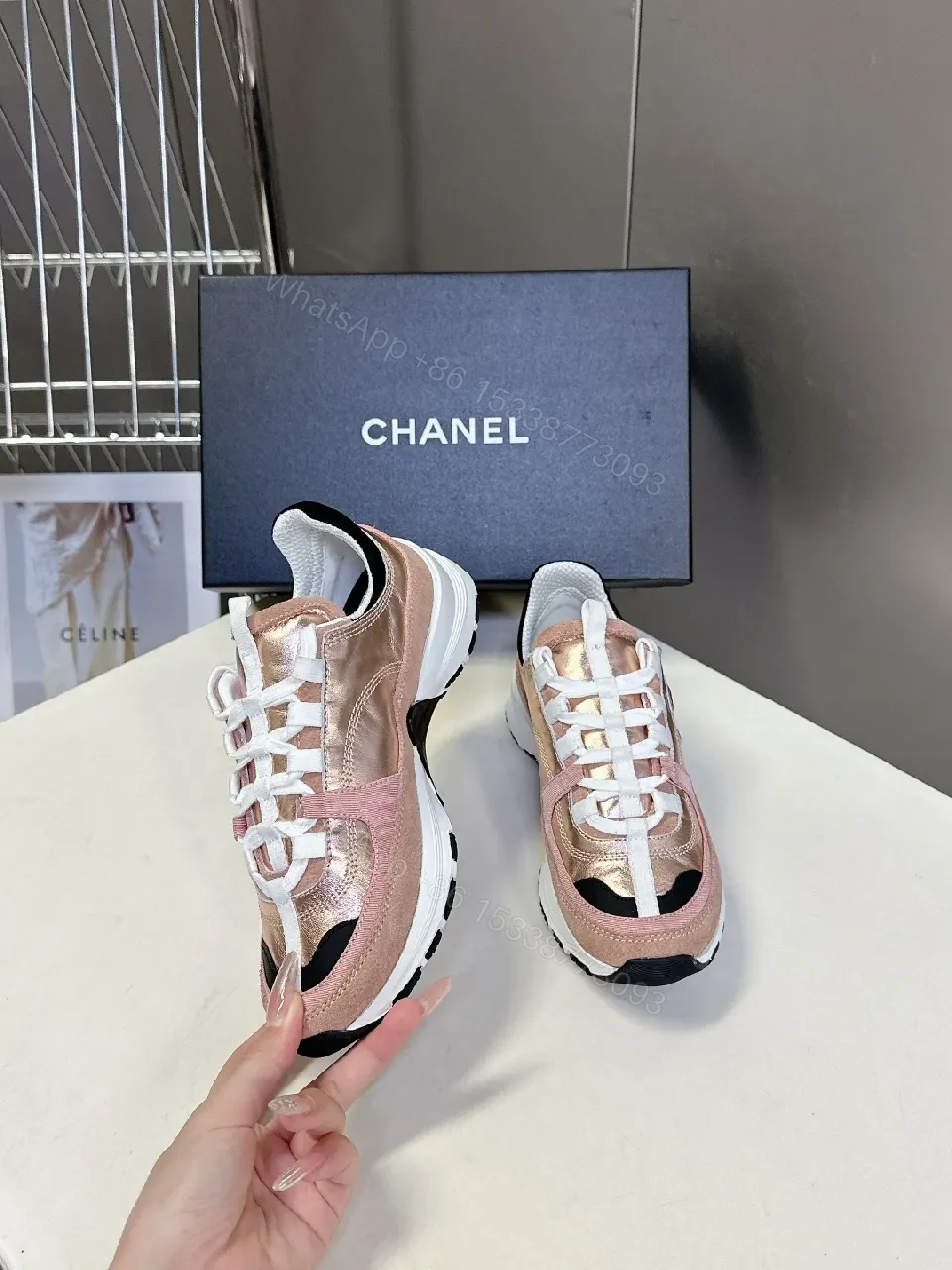 View 8 of Metallic Rose-Pink & White Sneakers: Couture-Style Everyday Luxury