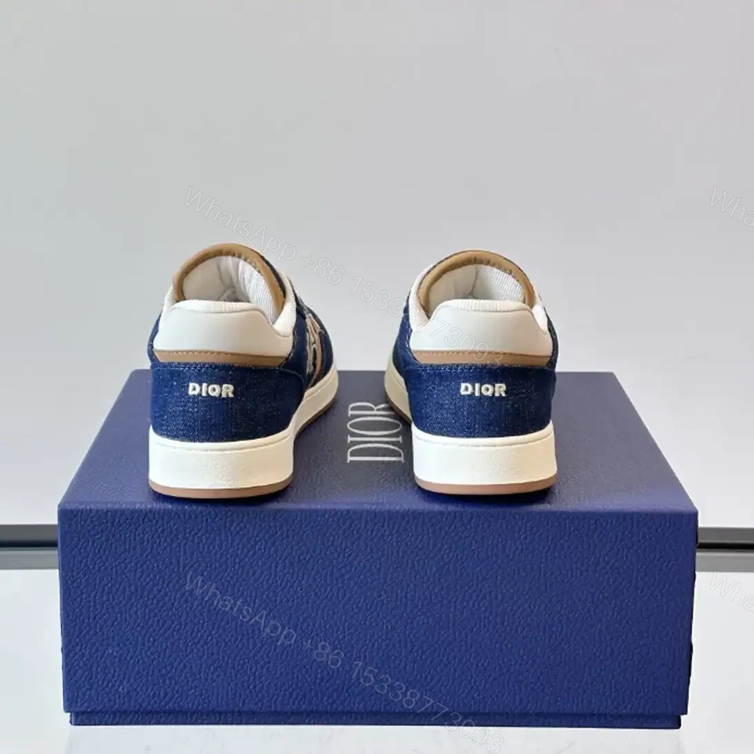 View 6 of DIOR B27 UPTOWN SNEAKERS BLUE DENIM WITH BEIGE AND COGNAC SMOOTH CALFSKIN – CD216