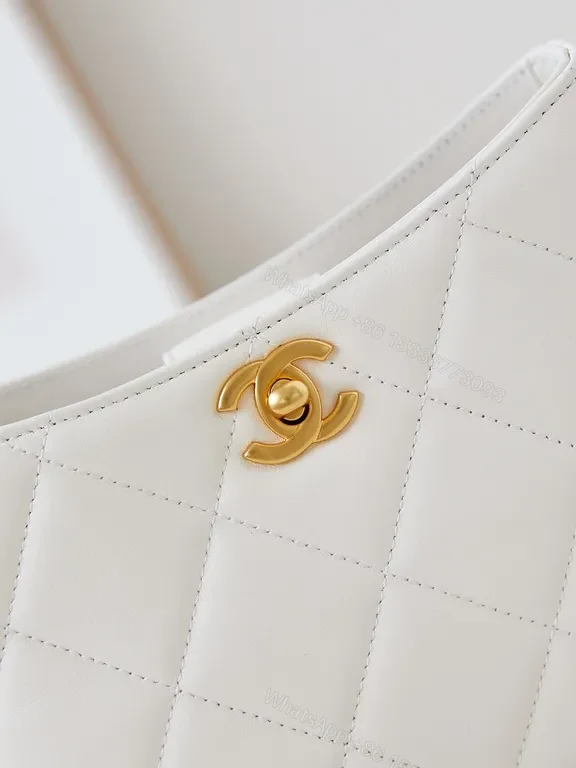 View 3 of White Quilted Mini Crossbody with Gold Chain, Luxe Calf Leather Bag
