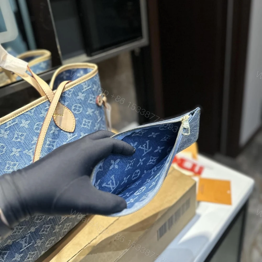 View 6 of Louis Vuitton Neverfull MM Bag Denim Blue 31Cm M13192