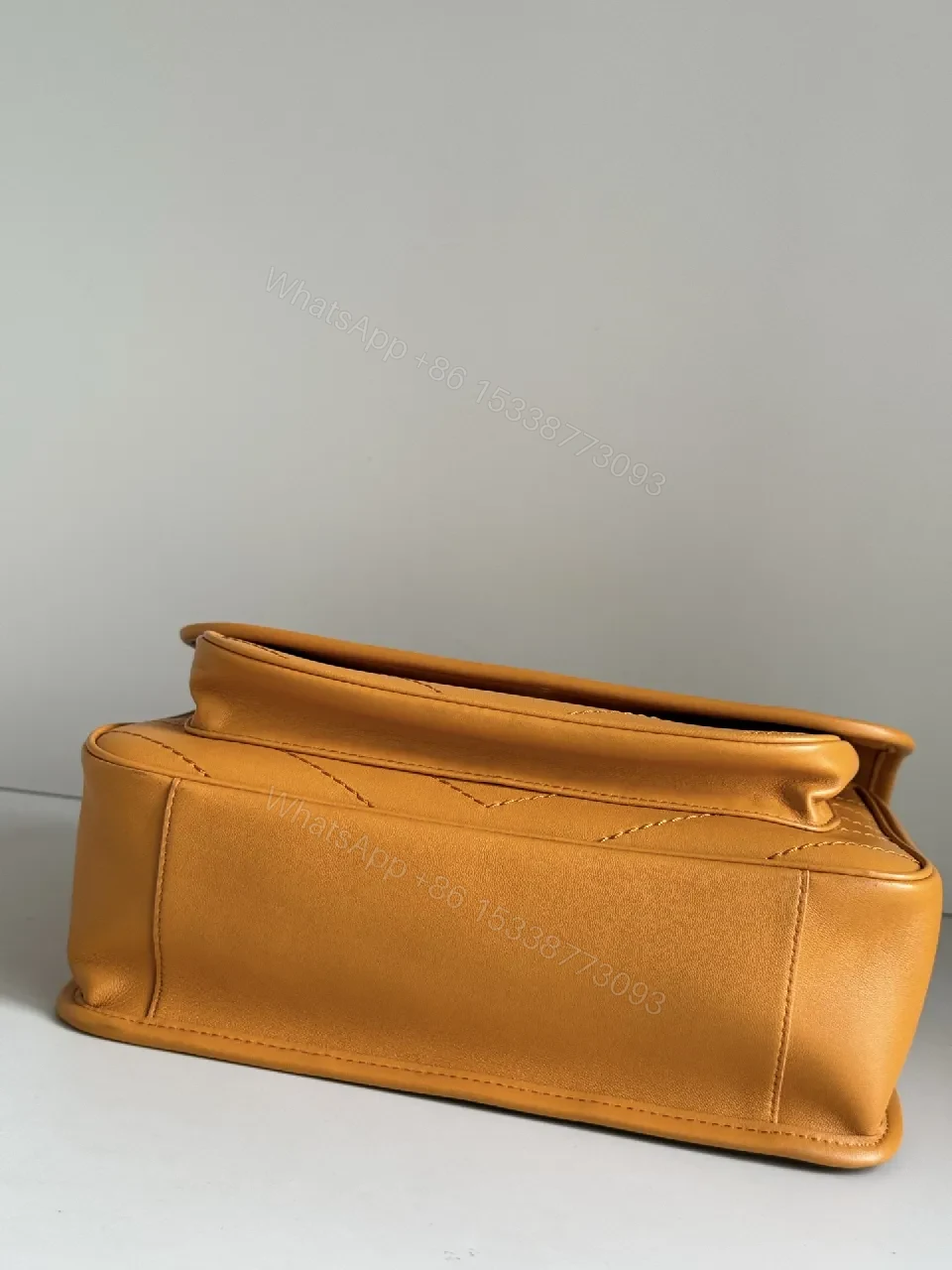 View 6 of Mustard Quilted Leather Crossbody with Chain Strap