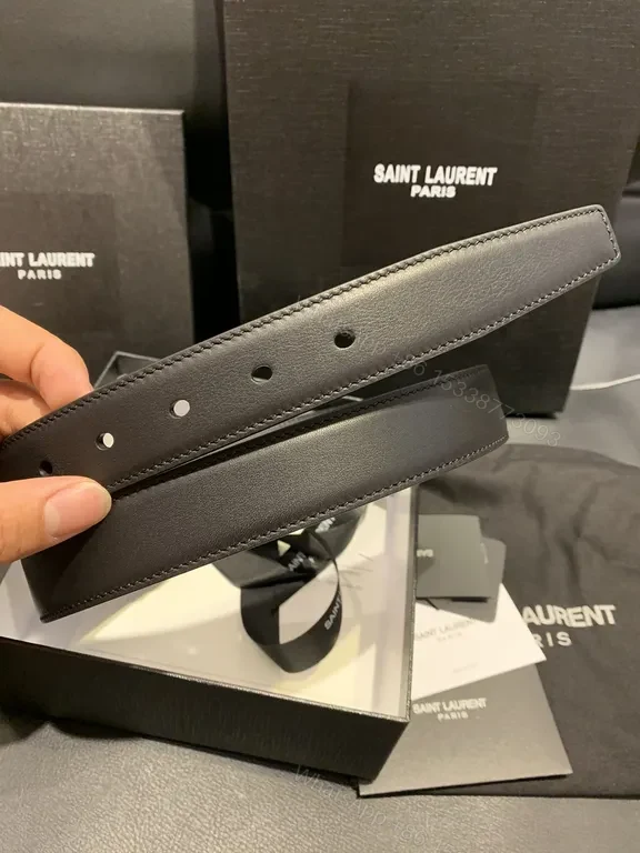 View 2 of Black Calfskin Belt with YSL Gold Buckle â€“ Modern Luxury Belt