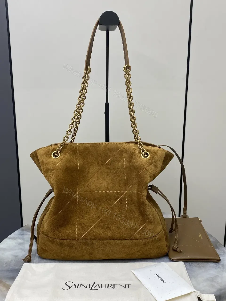 View 4 of Cognac Suede Shoulder Bag with Chain Strap – Luxe Everyday Style