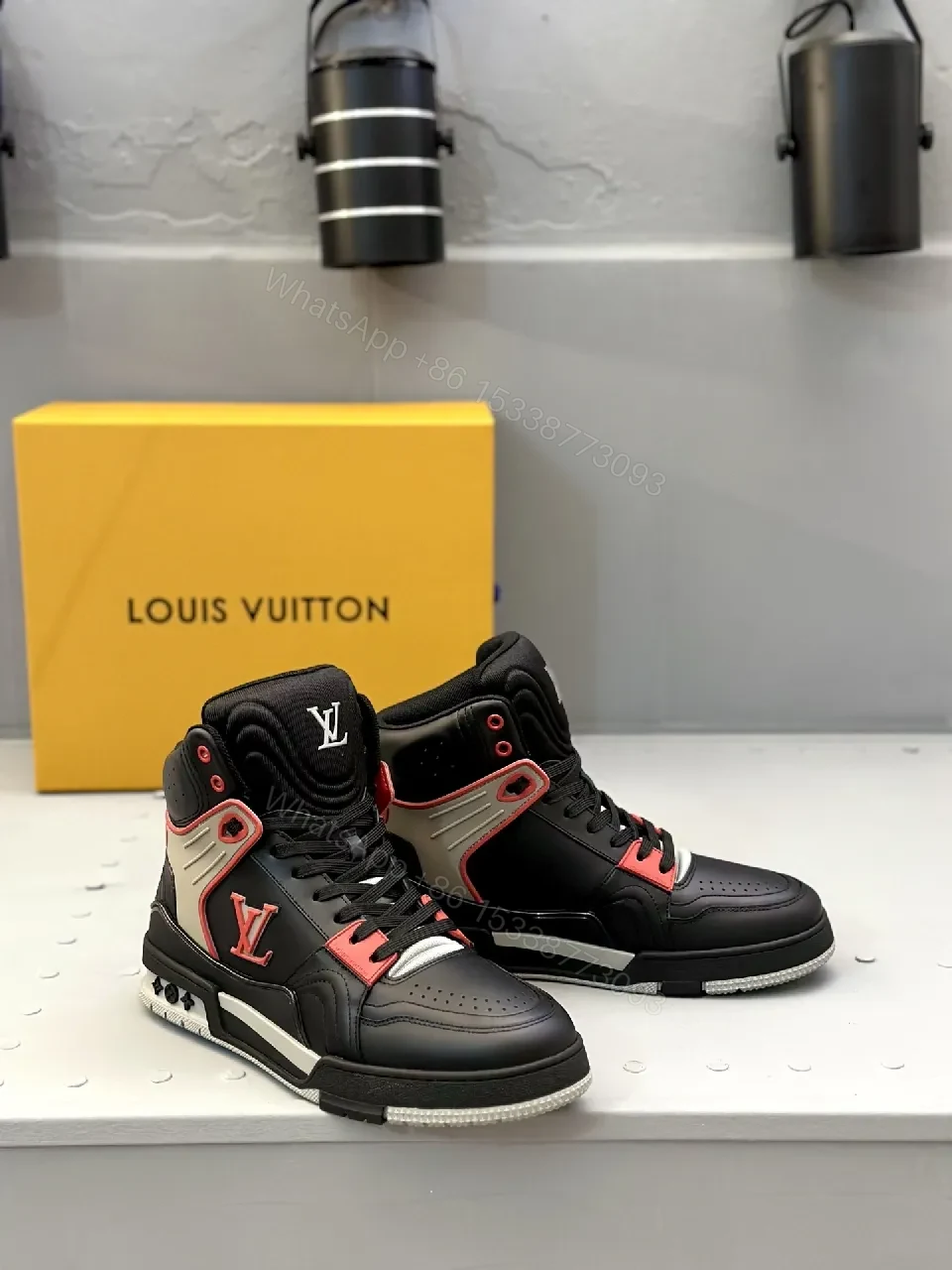 Bold Leather LV High-Tops: Luxe Streetwear Sneaker — view 1