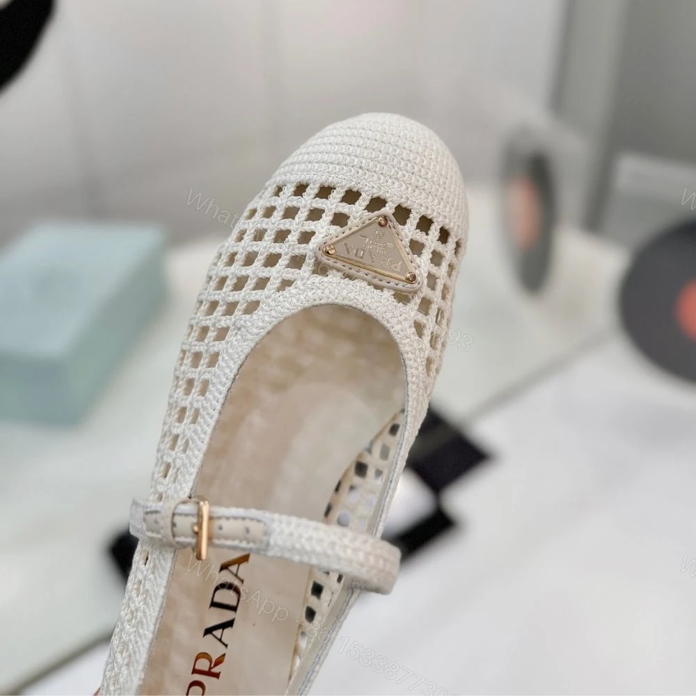 View 8 of Prada Crochet Ballerinas White