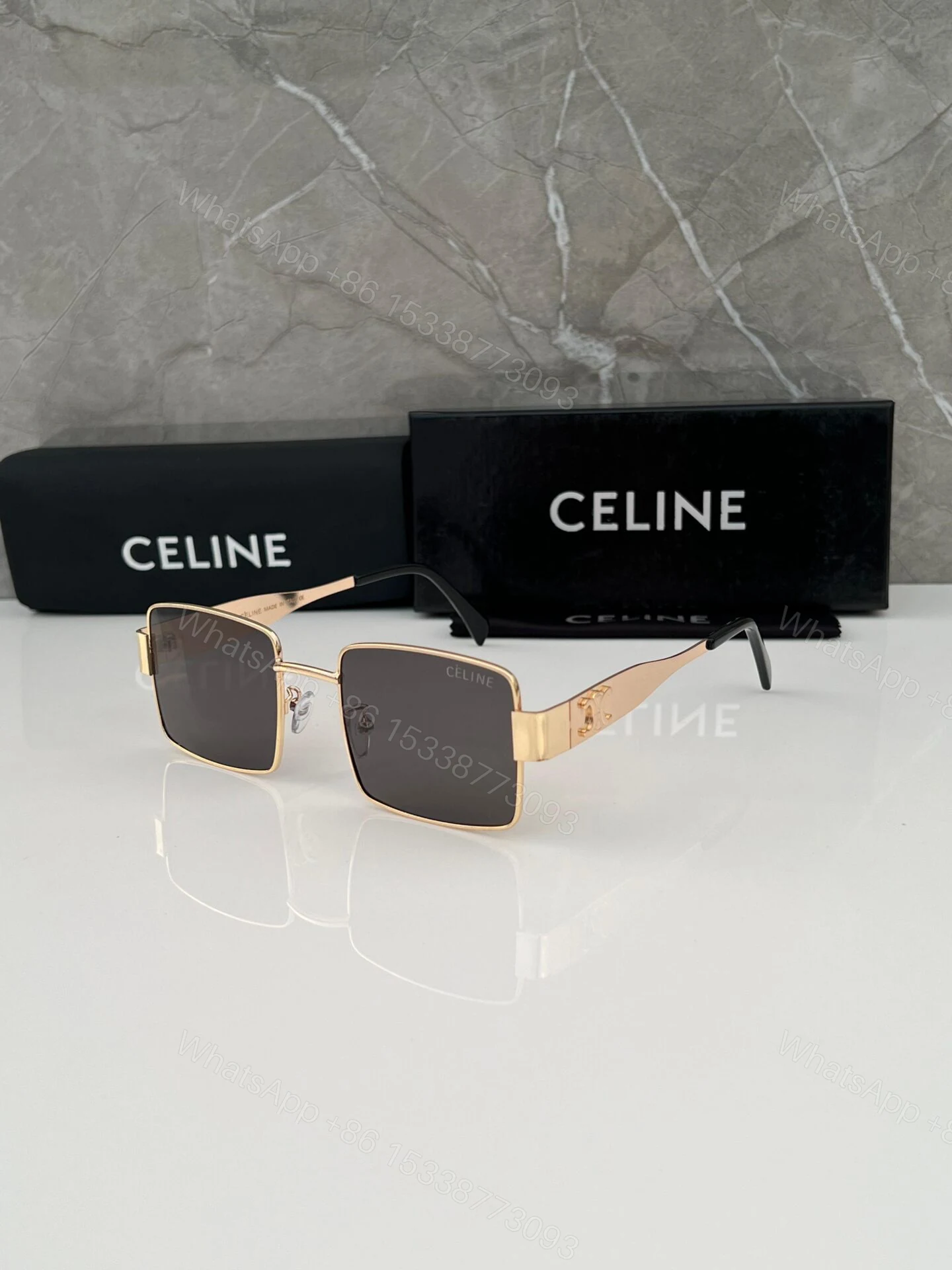 Celine Square Sunglasses Gold Frame Black Lenses — view 1