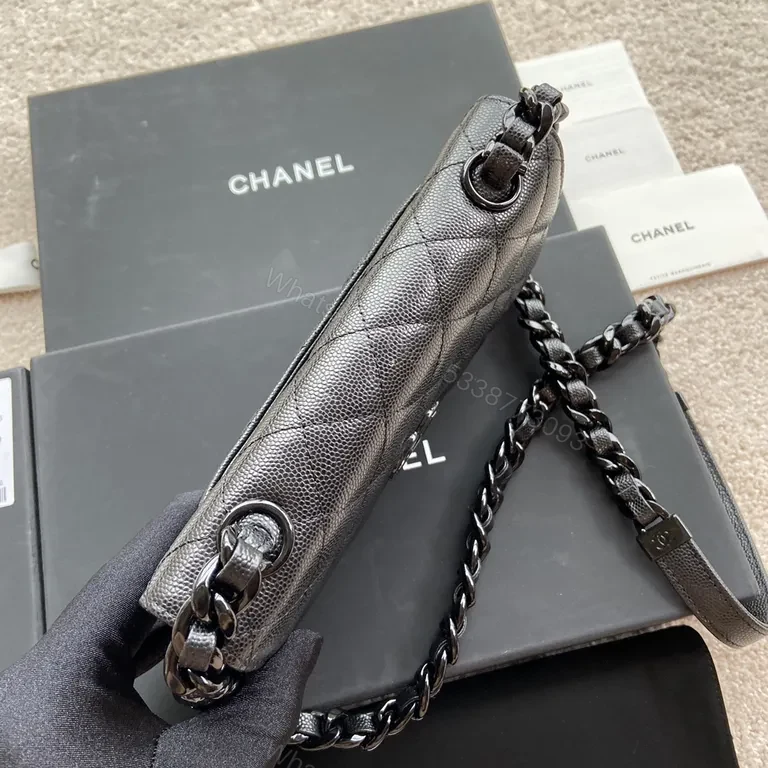 View 3 of Chic Calfskin Quilted Bag with Logo Hardware, Compact Luxury