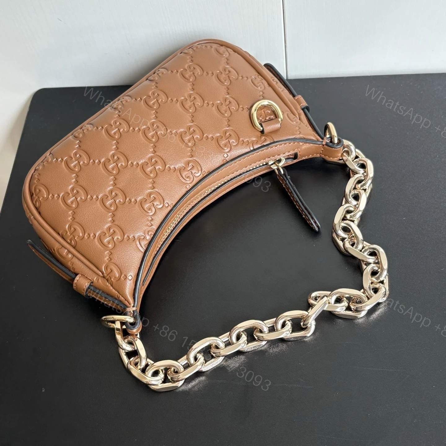 View 7 of Gucci Gg Emblem Mini Shoulder Bag In Brown Gg Embossed 19Cm