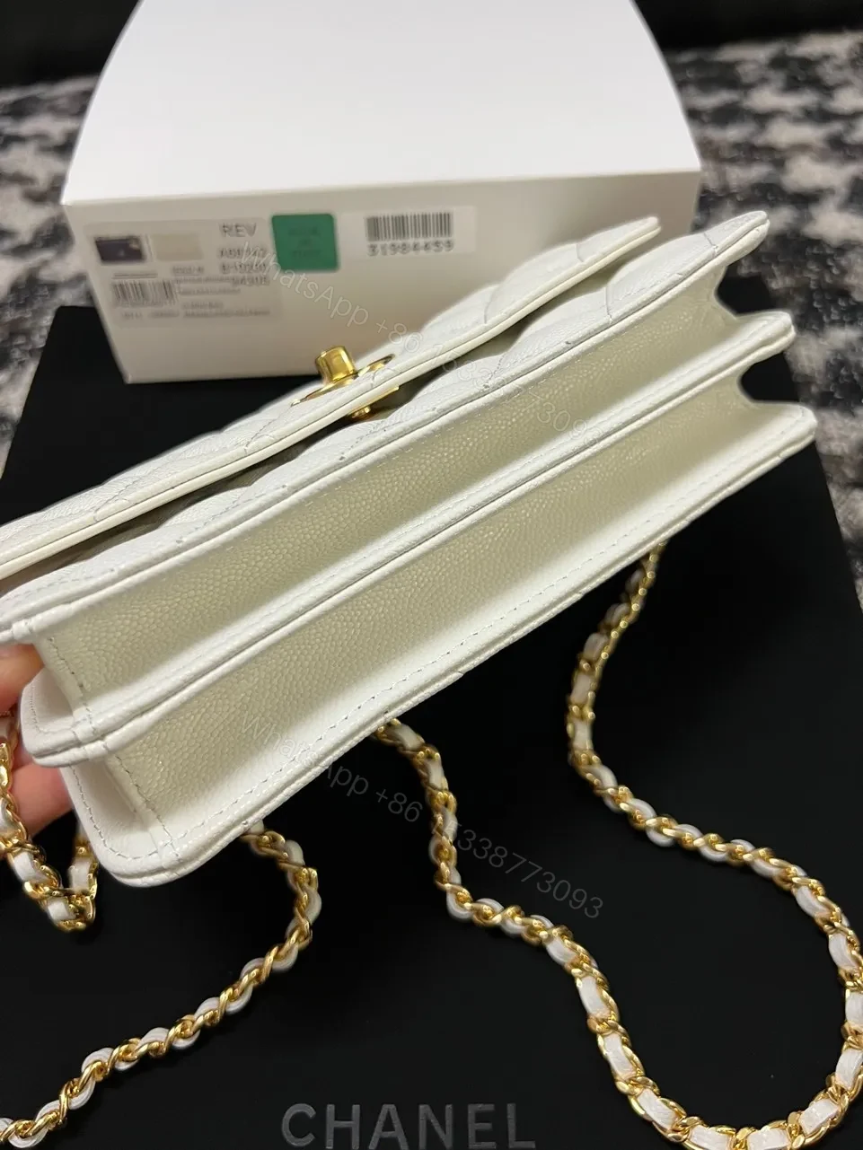 View 3 of Chanel Woc Charm Handbags White Lizard Skin With Lock Pattern Bag 20cm