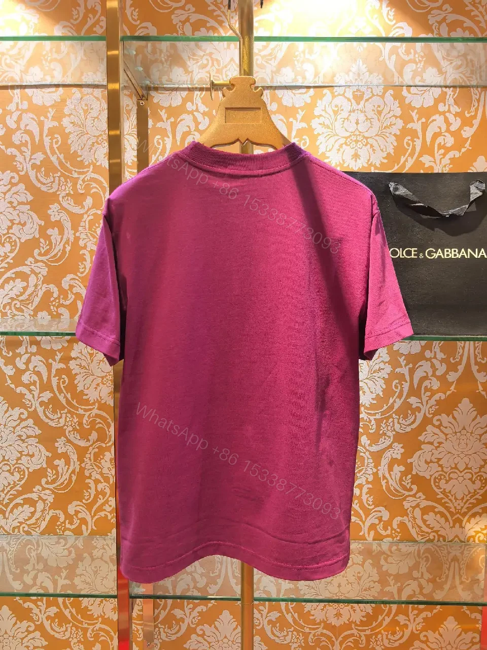 View 5 of Vivid Pink Cotton T-Shirt: Luxury Script Embroidery Shirt