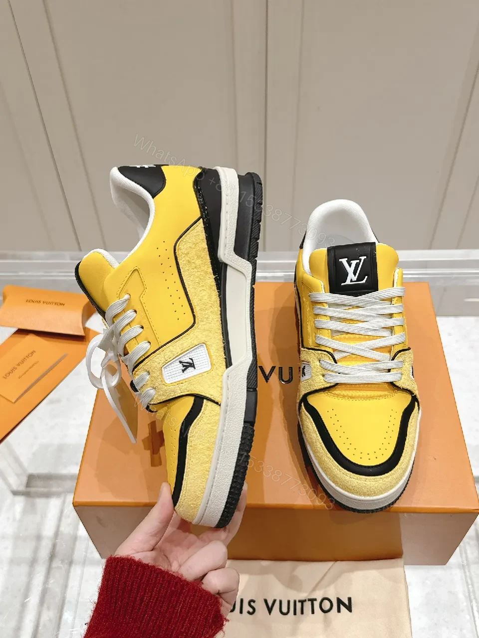 View 4 of Yellow-Accent Premium High-Tops: LV-Inspired Luxury Runner