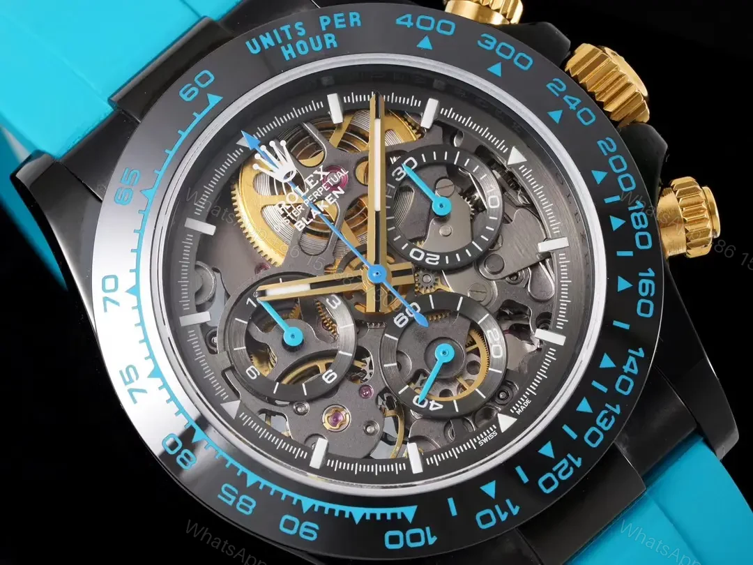 View 3 of Best Rolex Daytona Skeleton PVD Cyan replica 40MM Rubber Strap Edition RG-DAYTONA-SKELETON-PVD-CYAN-RUBBER-40
