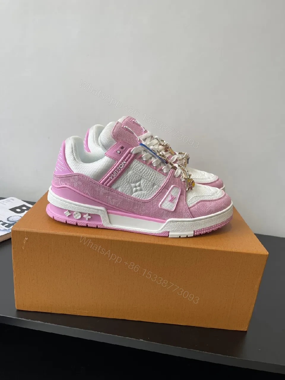 View 3 of Pink & Ivory Designer-Influenced High-Top Sneakers with Comfort