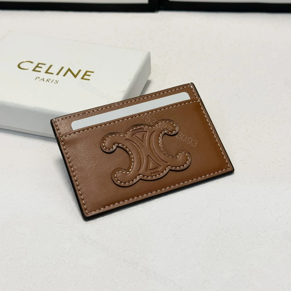 View 2 of CELINE CARD HOLDER IN SMOOTH LAMBSKIN TAN BROWN 9CM