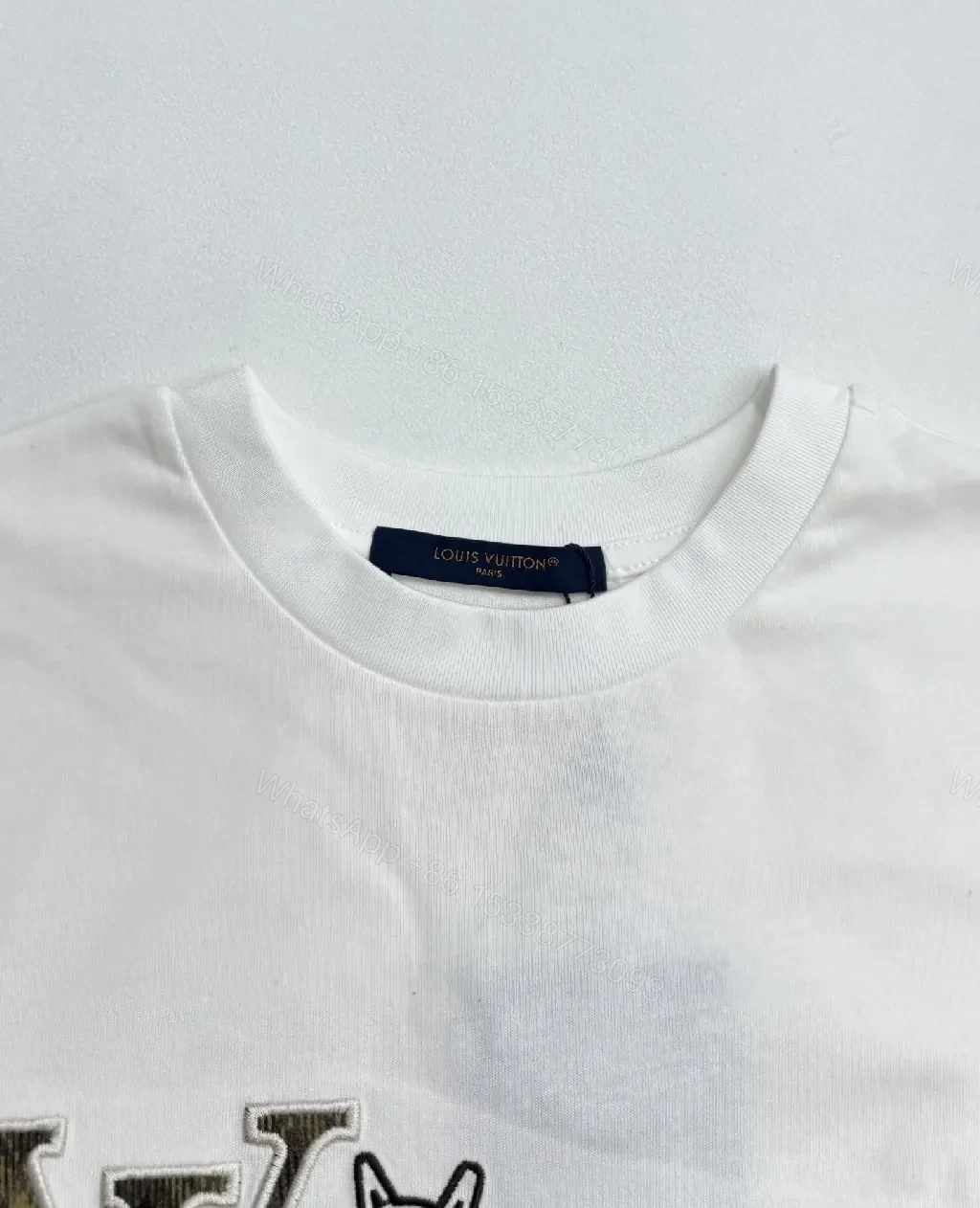 View 7 of White Cotton Tee Luxe Embroidered XLV Monogram Statement Tee