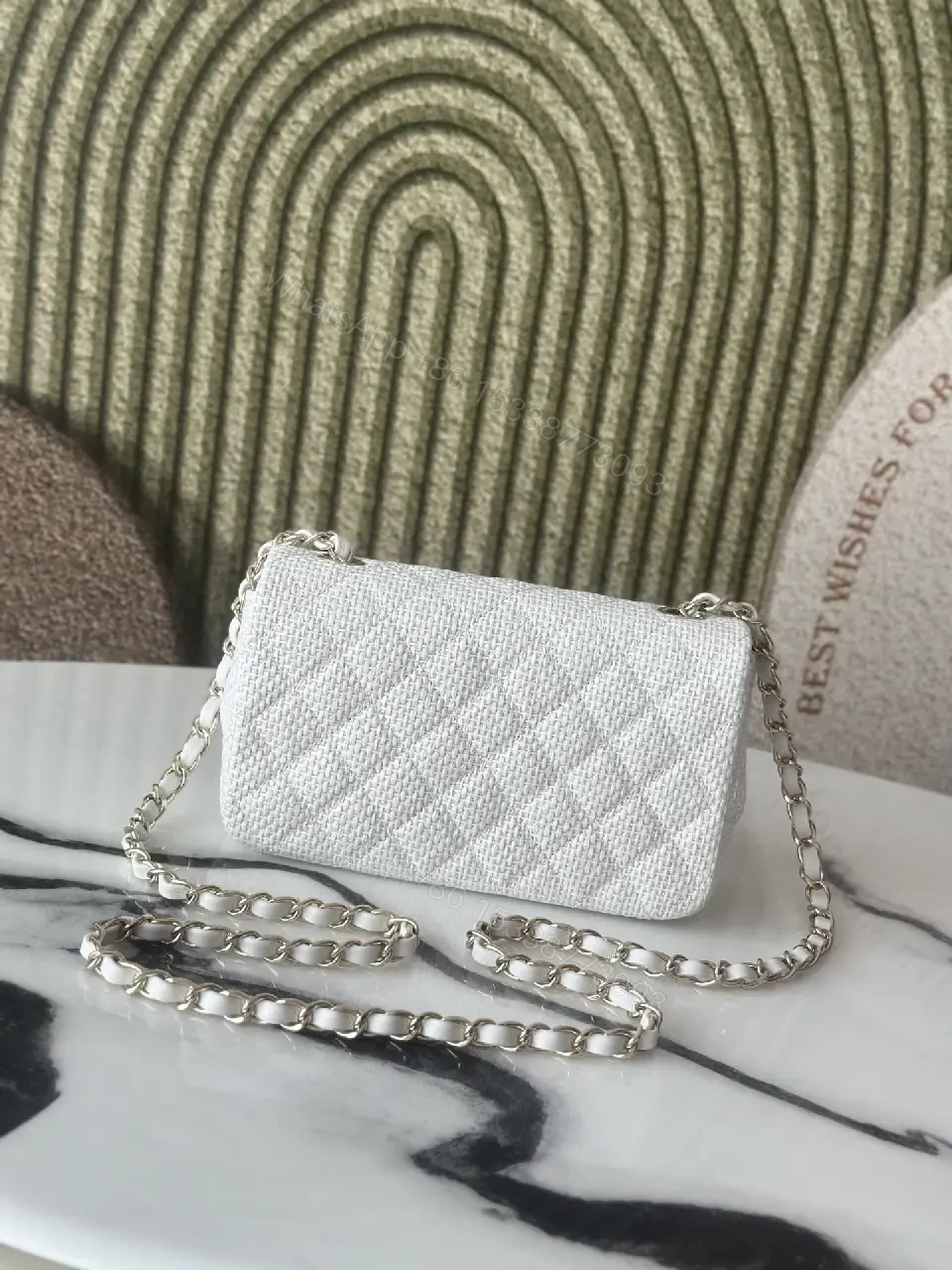 View 8 of Pearl-Gray Quilted Mini Shoulder Bag: Subtle Shine, All-Season Glam