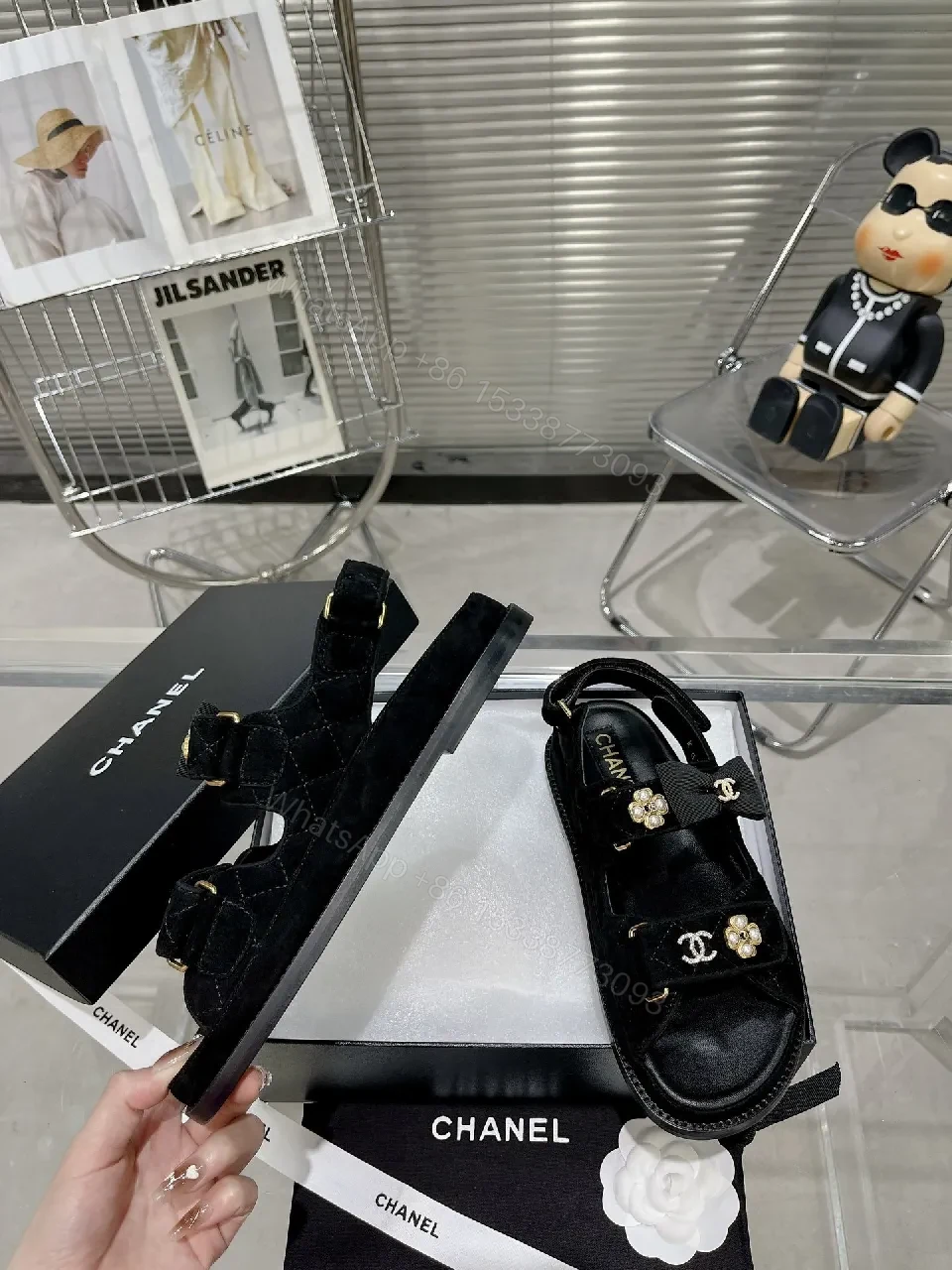 View 6 of Velvet Sandals + Pearl-Embellished Hardware + Chanel-Inspired + Luxury Comfort + Sandals