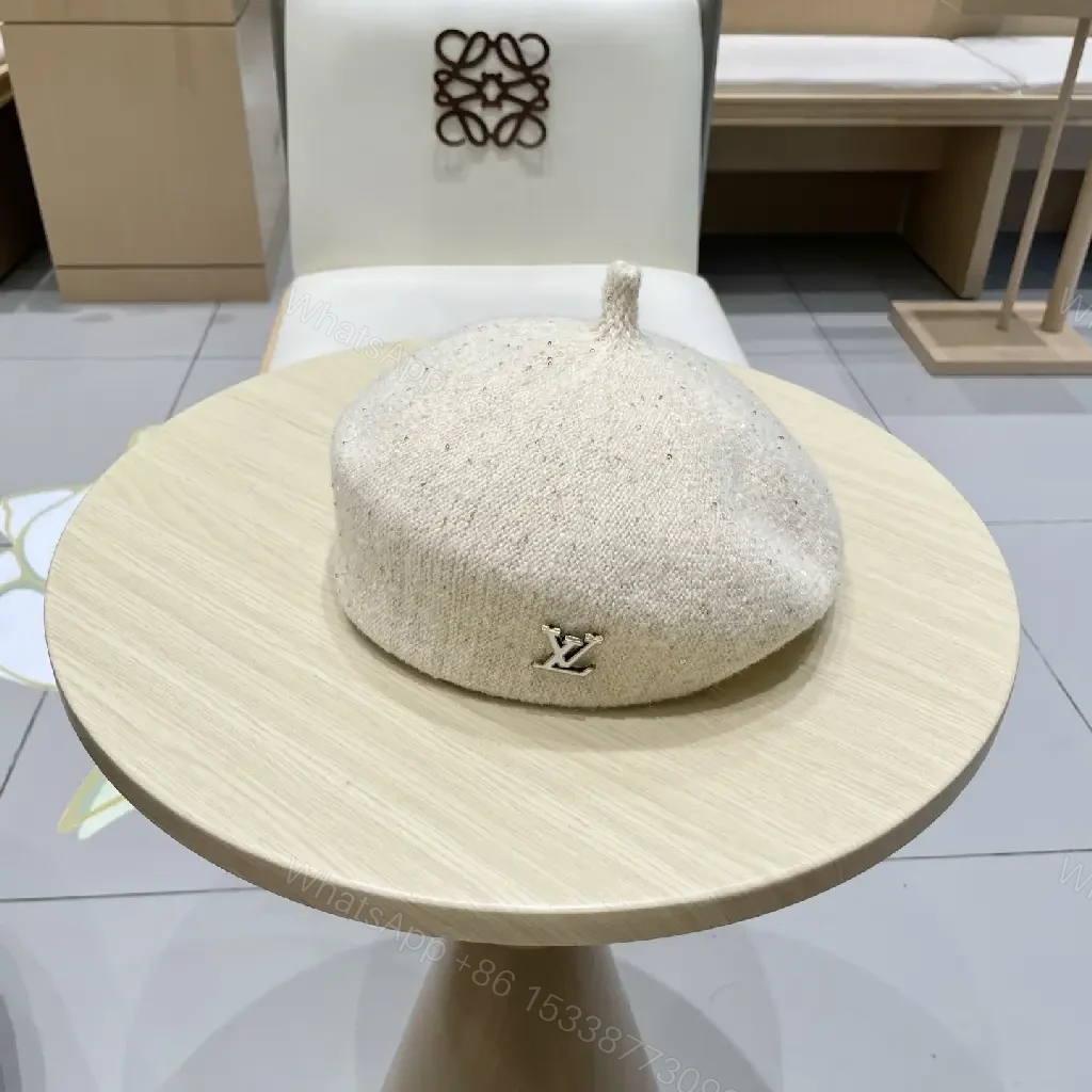 Glitter Beret with Luxe LV-Style Motif, All-Day Shine — view 1