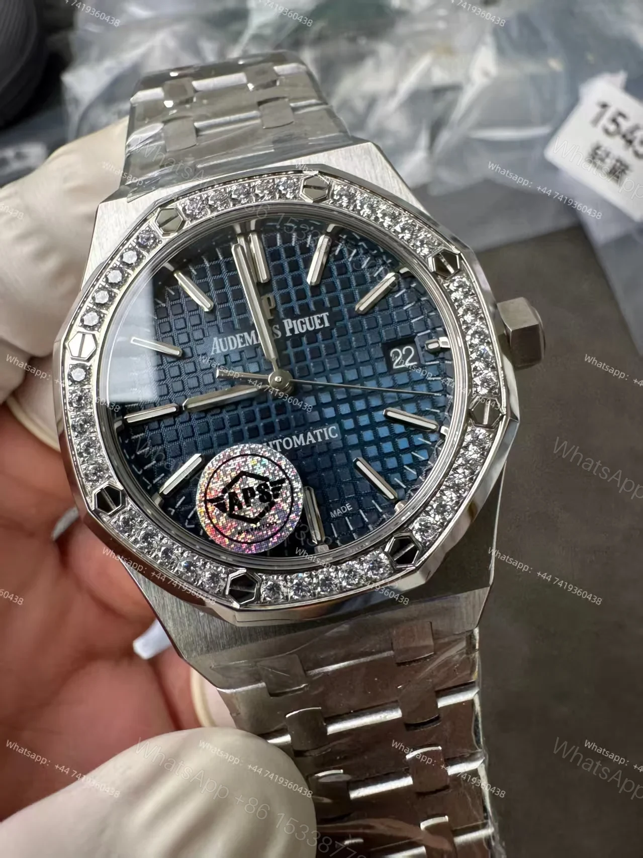 View 7 of Audemars Piguet Super Clone Royal Oak 15451ST Diamond-Set Bezel Blue Dial 37MM