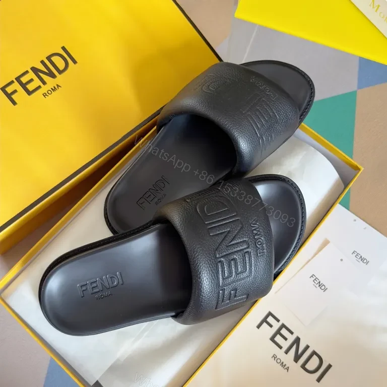 View 6 of Fendi Leather Slide Sandals: Minimalist Luxe Comfort