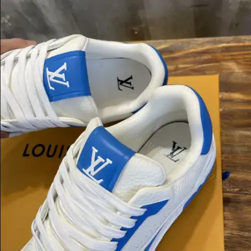 View 6 of LOUIS VUITTON X YAYOI KUSAMA TRAINER CALF LEATHER SNEAKER IN BLUE AND WHITE – LSVT375