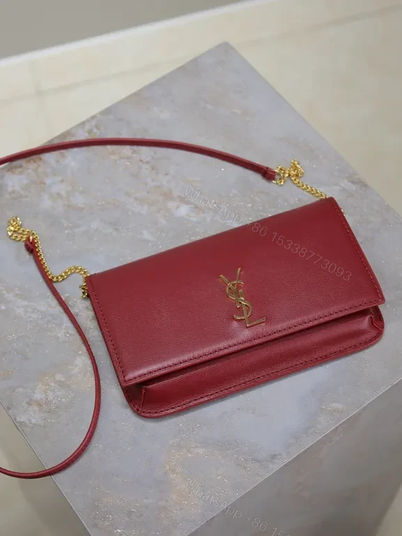 View 8 of Chic Burgundy Leather Crossbody Wallet with YSL Hardware