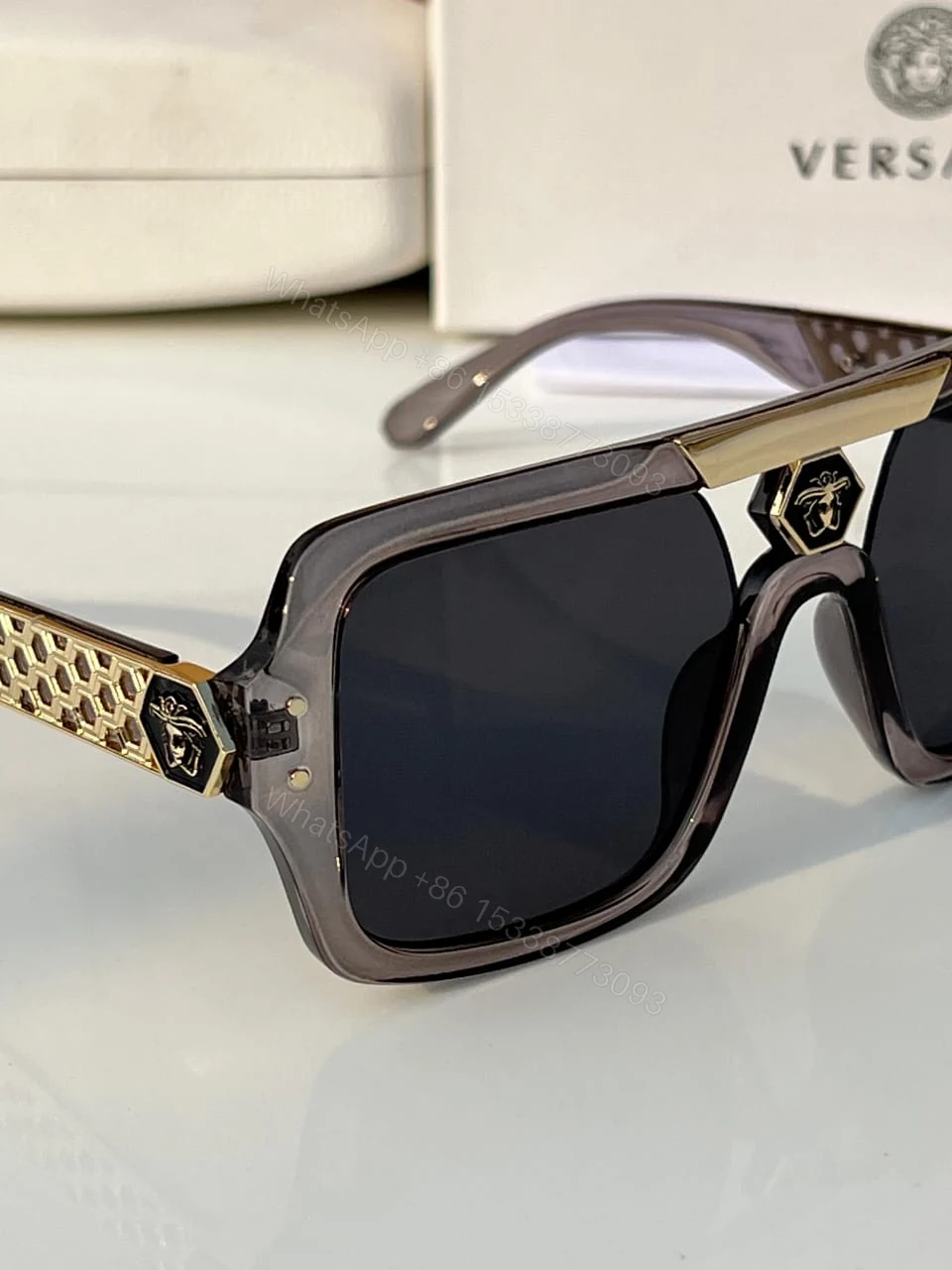 View 2 of Versace Rectangular Sunglasses Gray/Black