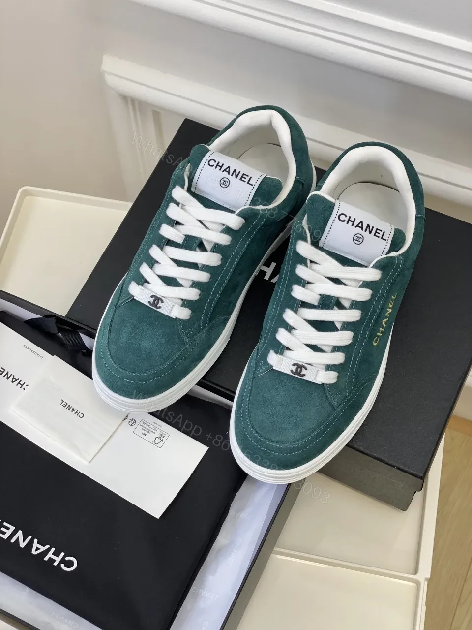 View 8 of Teal Suede Low-Top Sneakers with Signature Accents