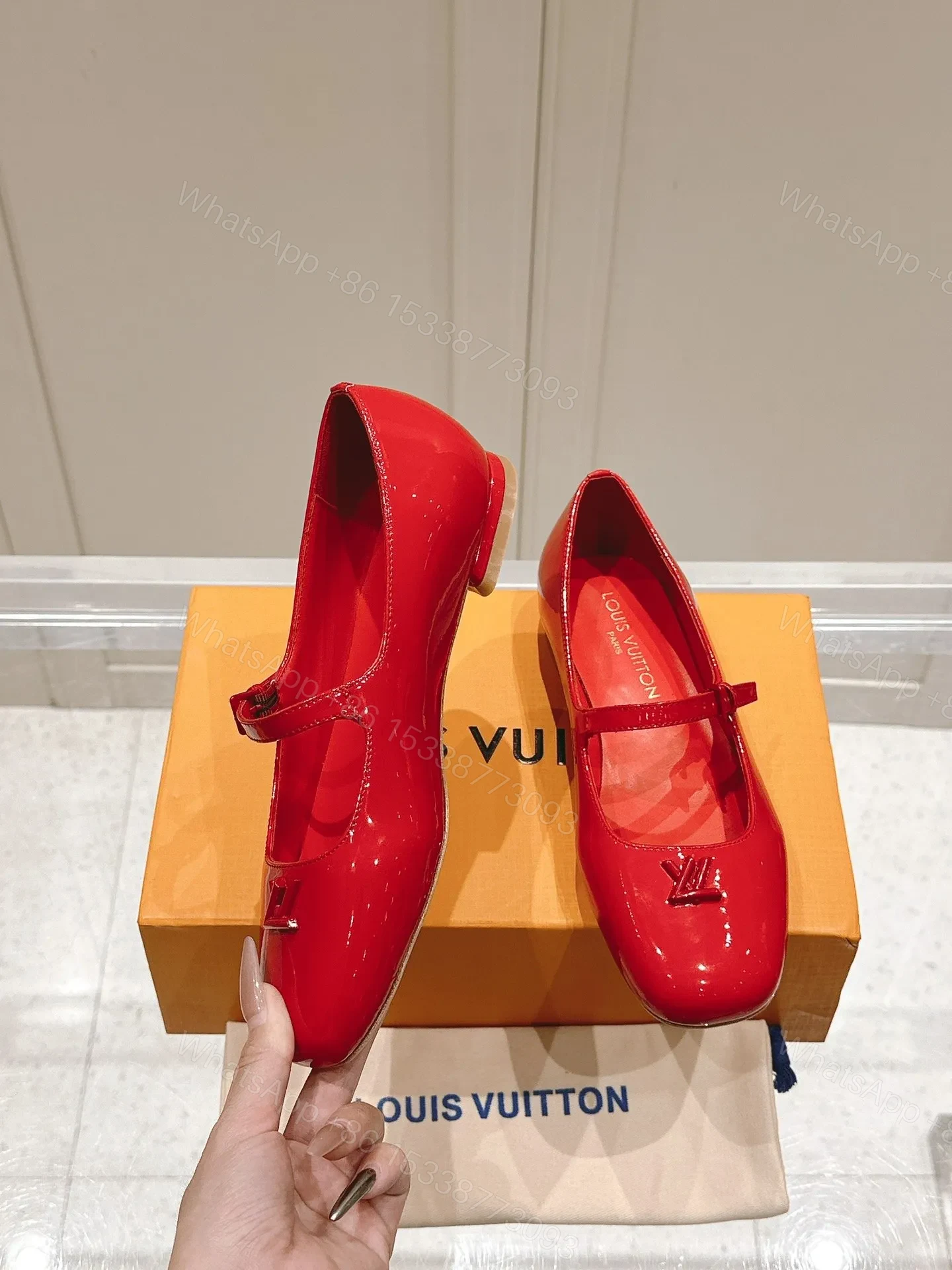 View 4 of LV Women Red Patent Leather Mary Jane Flats