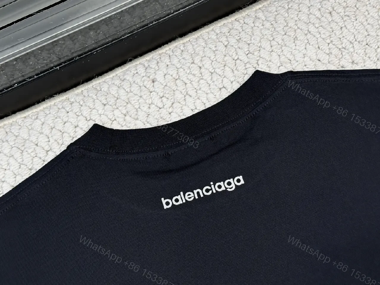View 8 of Black Cotton Logo Tee, Minimalist, Balenciaga Style, Short Sleeve T-Shirt