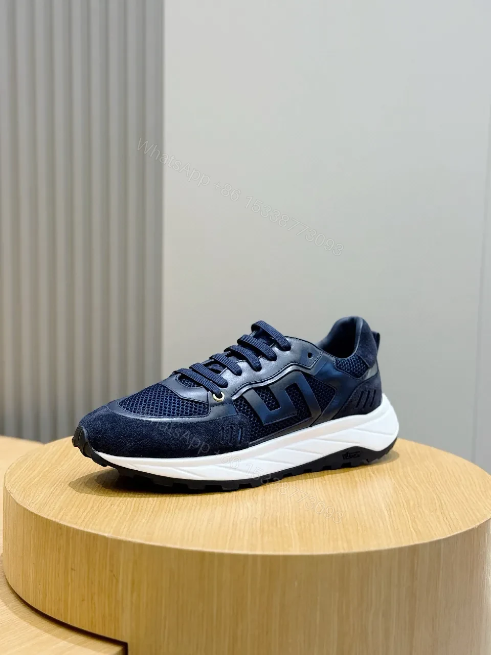 View 6 of Dark Navy Suede & Mesh High-Tops with Textured Silhouette