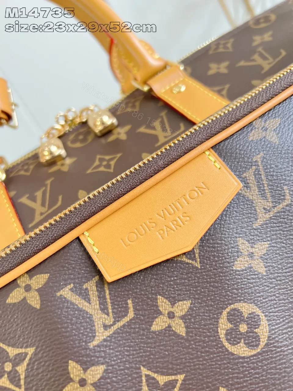 View 4 of Monogram Leather Carryall: Luxe Travel Tote with Structured Durability