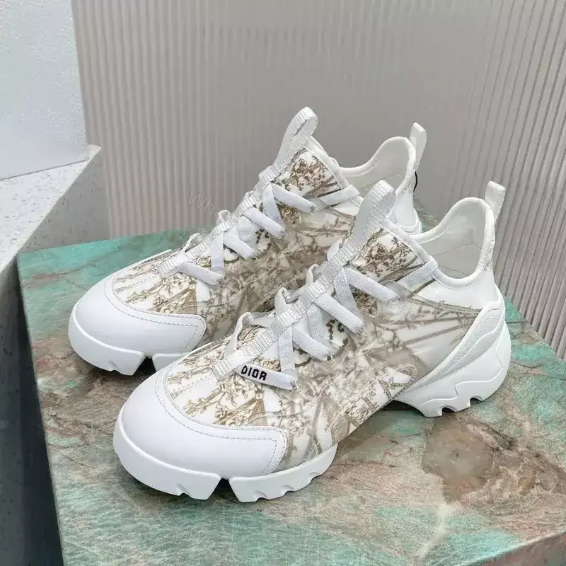 DIOR D-CONNECT SNEAKERS WOMEN REVE D’INFINI TECHNICAL FABRIC WHITE/GOLD – CD195 — view 1