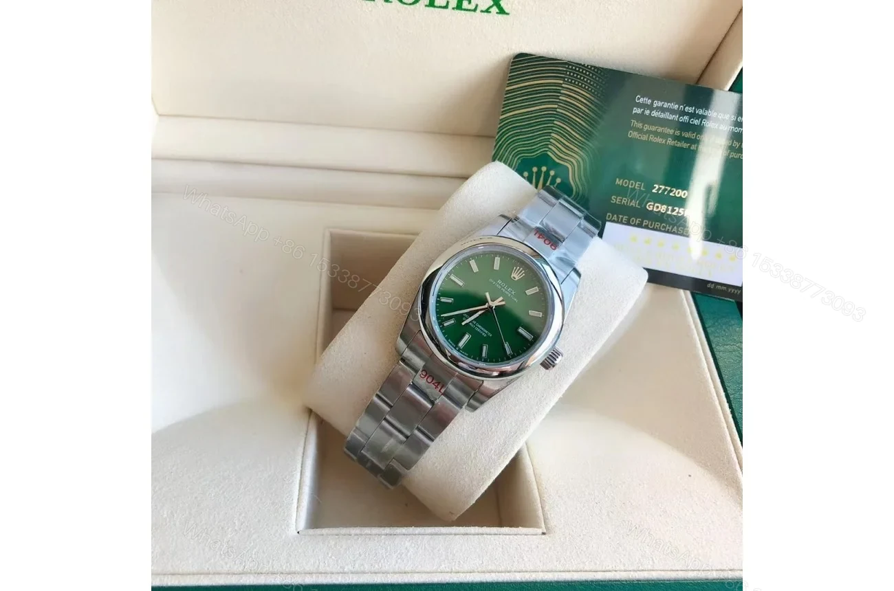 View 5 of Replica Rolex Oyster Perpetual SS/SS Green/Stk 31/41 mm