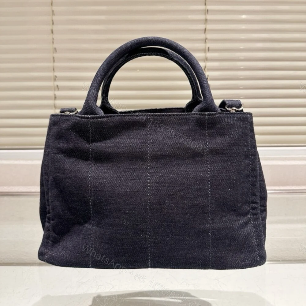 View 6 of Prada Logo Printed Denim Tote Bag Black 26Cm