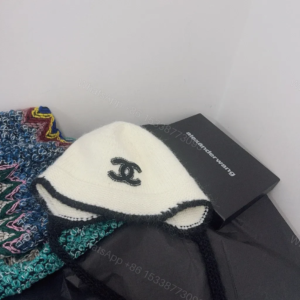 View 5 of Gray Wool-Blend Beanie, Embroidered Logo, Luxe Knit Style, Ultra-Soft Warmth