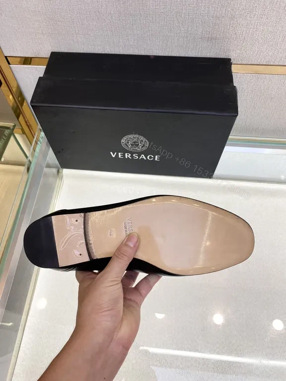 View 5 of Navy Calfskin Loafers + Gold Medusa Buckle â€” Versace-Inspired Luxury