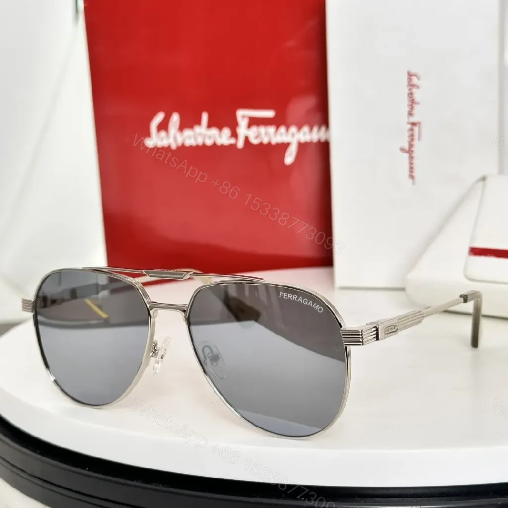 Silver Titanium Aviators: Luxe Gradient Lenses, Modern Ferragamo-Style — view 1