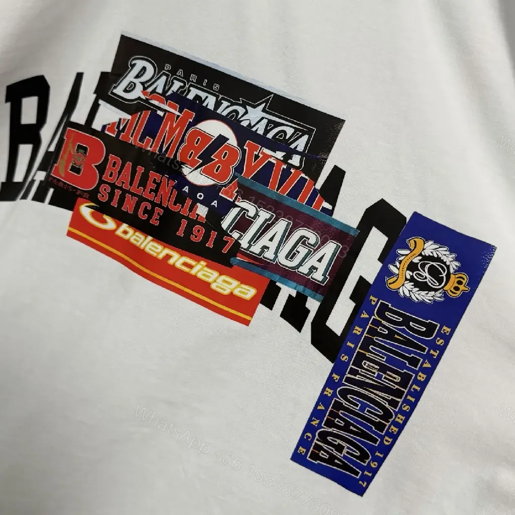 View 2 of White Cotton Oversize T-Shirt Balenciaga Graphic Patch Style Trendy Top
