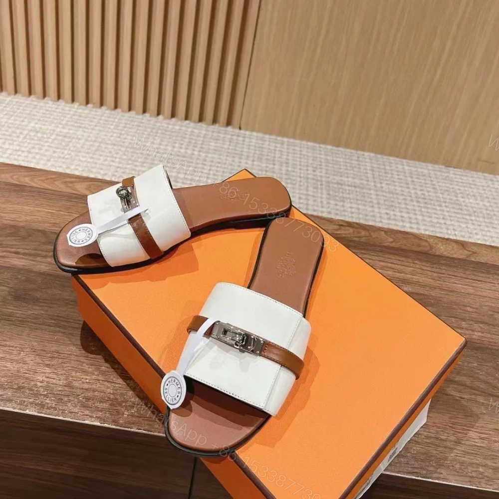 View 4 of 高仿Hermes*H231056ZF8經典一字拖鞋白色免檢版