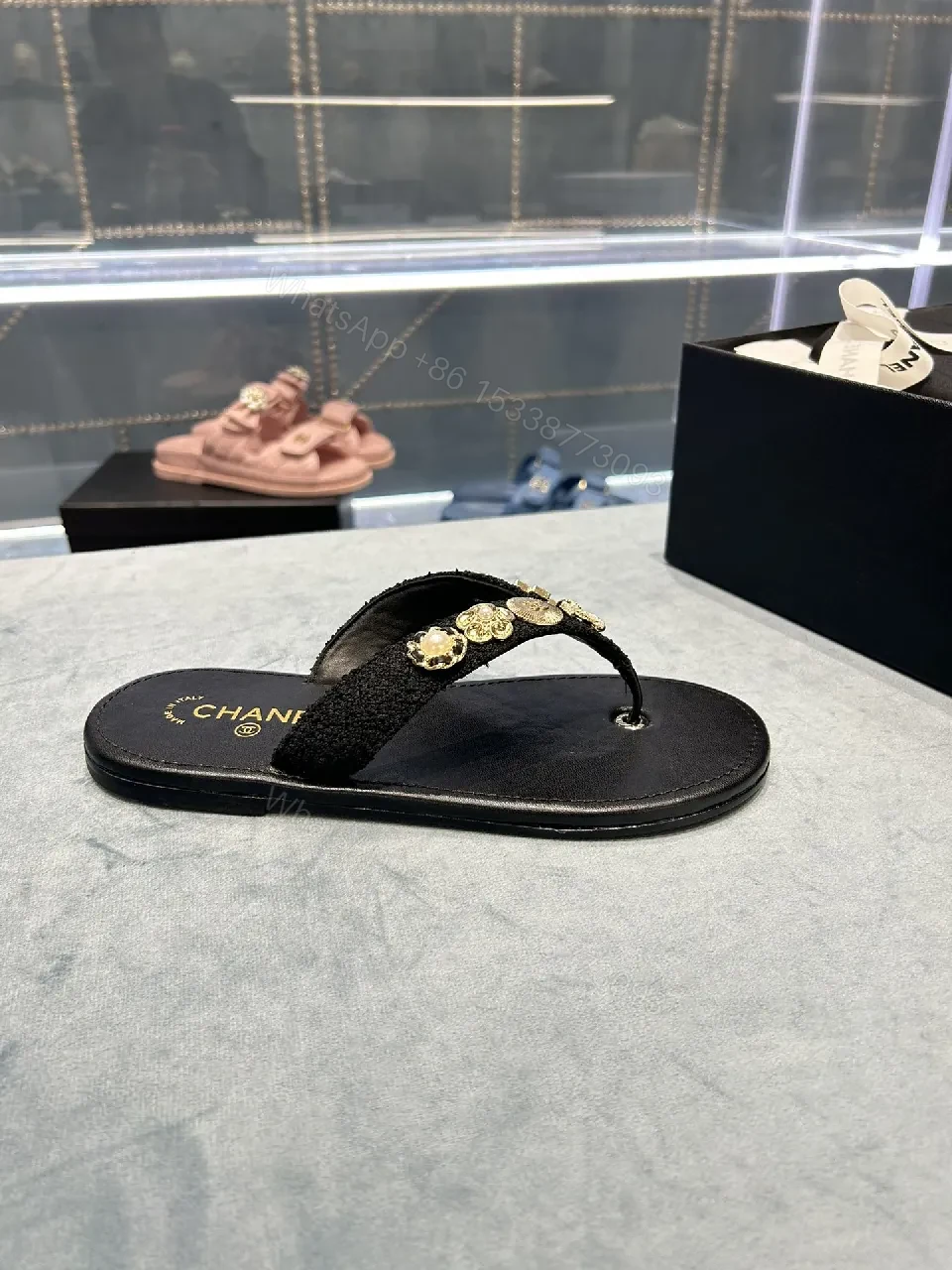 View 5 of Embellished Luxe Flip-Flops: Gold-Detail Comfort Footwear