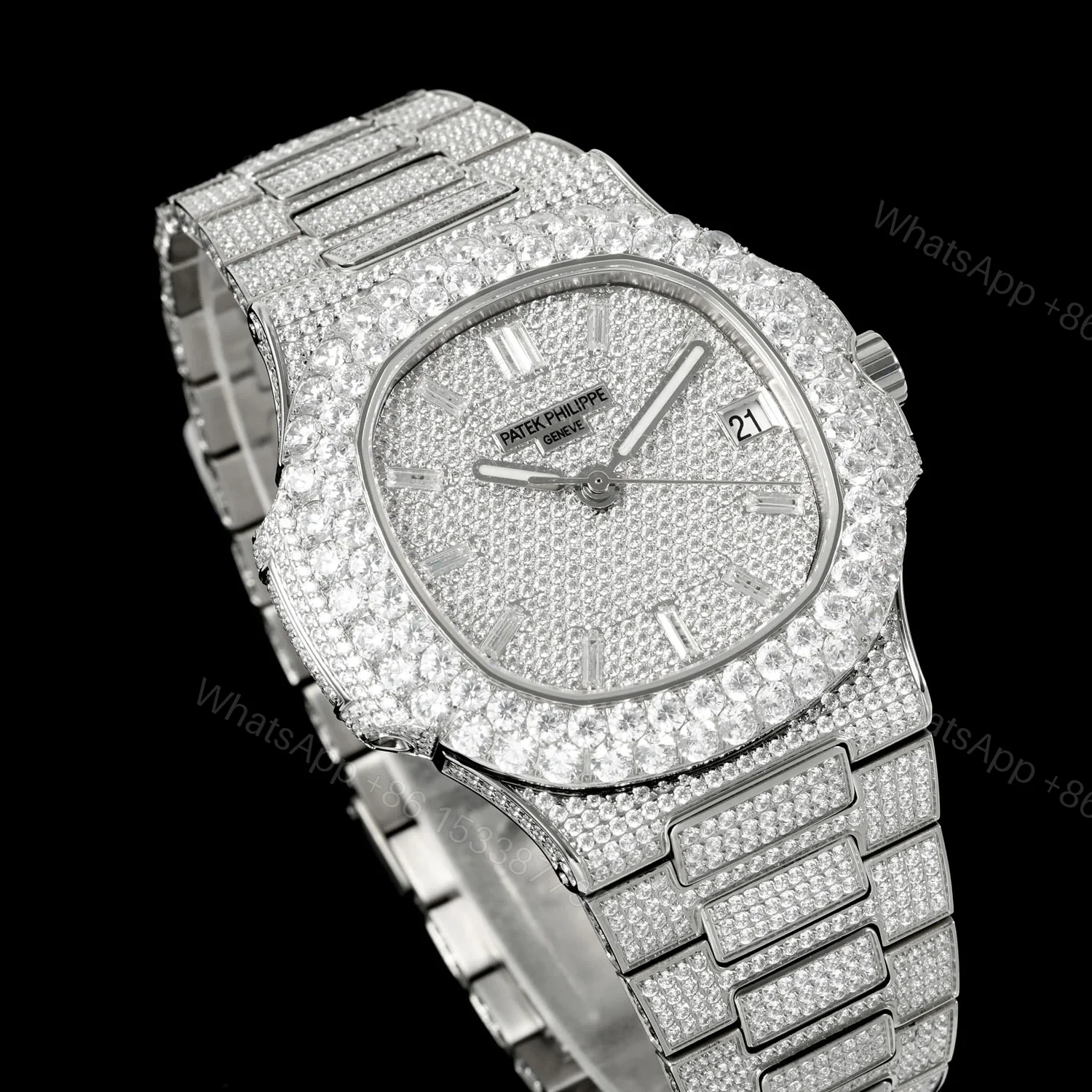 View 3 of Patek Philippe Nautilus 5711 Diamond Pavé Luxury Watch 40mm Full Diamond Edition AMG-PP-BD1-5711-FULL-DIAMOND