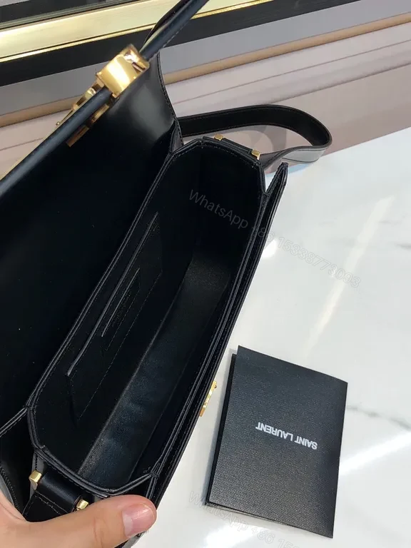 View 4 of Black Leather Clutch with Gold YSL Monogram