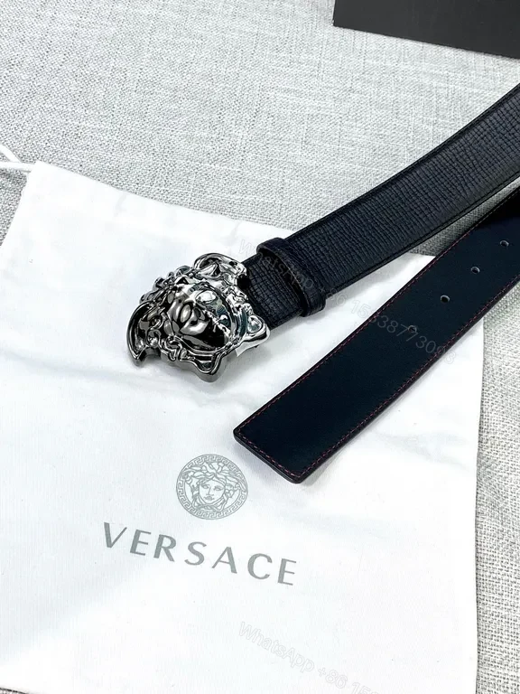 View 4 of Statement Leather Belt with Medusa Buckle â€“ Versace Luxury Belt