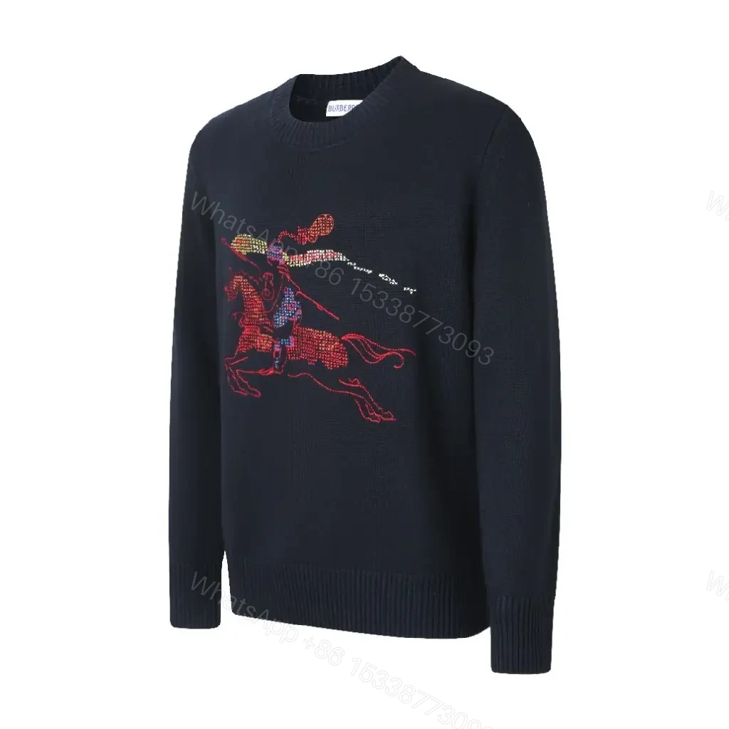 View 8 of Navy Knit Knight Embroidery Crewneck Sweater