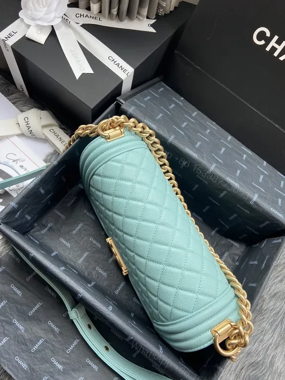 View 4 of Pastel Turquoise Quilted Crossbody with Gold Hardware Bag