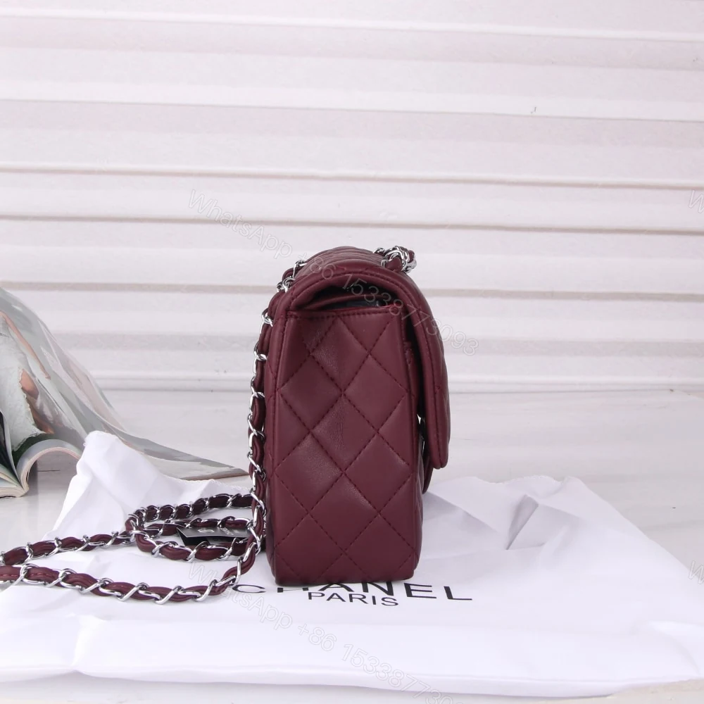 View 4 of Chanel Medium Classic Double Flap Burgundy Silver Hardware 27Cm