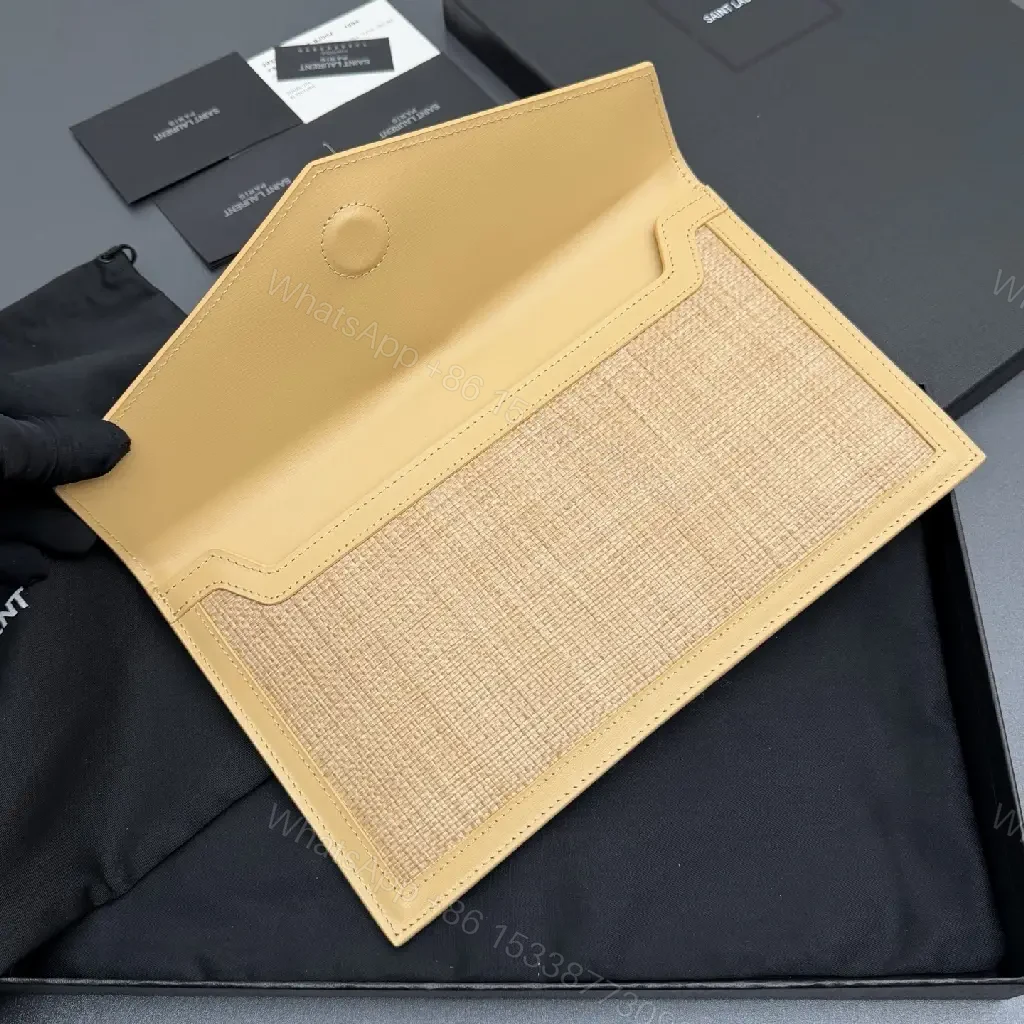 View 10 of Envelope-Woven Wallet on Chain: Luxe Textured Straw & Leather Trim